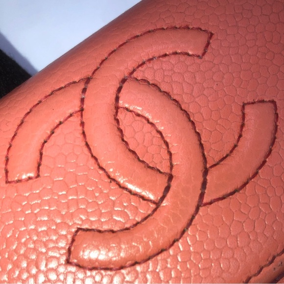🩷CHANEL Wallet Timeless CC Embroidered Top Flap Snap Long Salmon Pink Coral COA - Picture 3 of 16